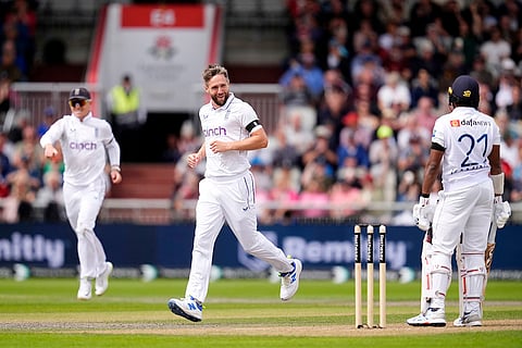 England and Sri Lanka 1st Test Day 1: England's Chris Woakes celebrates taking the wicket of Sri Lanka's Kamindu Mendis